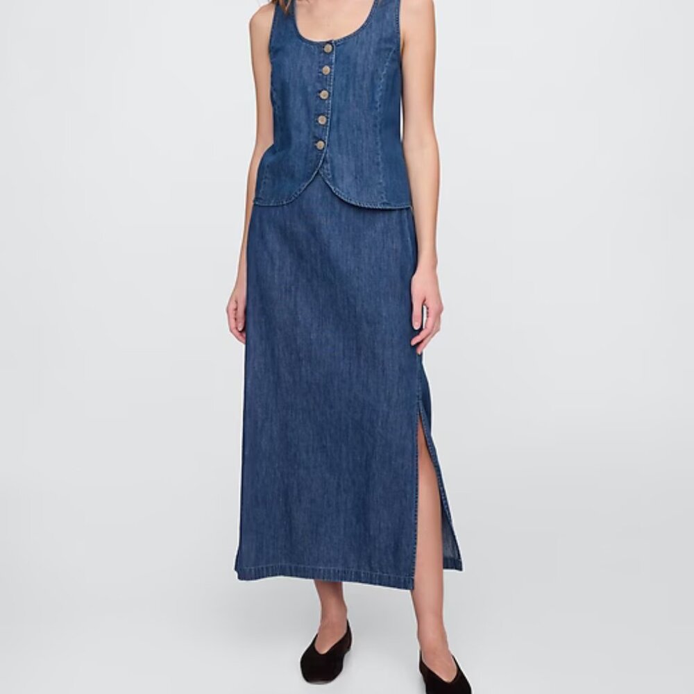 GAP Medium Indigo Denim Maxi Slip Skirt/NWT/S TALL